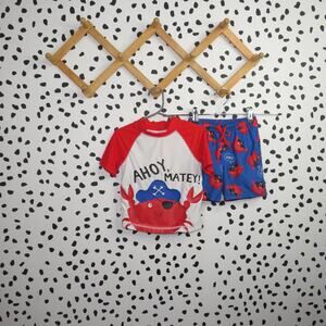 Just One You Carb Pirate Toddler Swim Trunks and Rash Guard